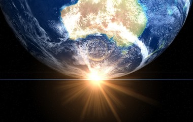 Earth and sun. Space sunrise Australia