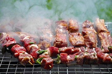 carne alla griglia - spiedini e costicine