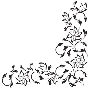 Black ornate floral design isolated on white