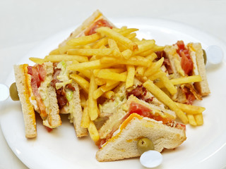 club sandwich with french fries