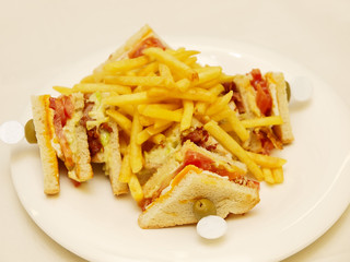 club sandwich with french fries