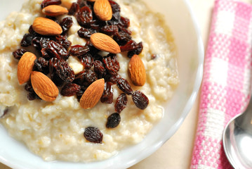 Top view of breakfast oatmeal