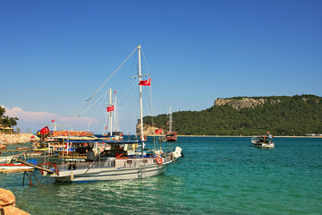 Small bay with yachts on Mediterranean Sea inTurkey.