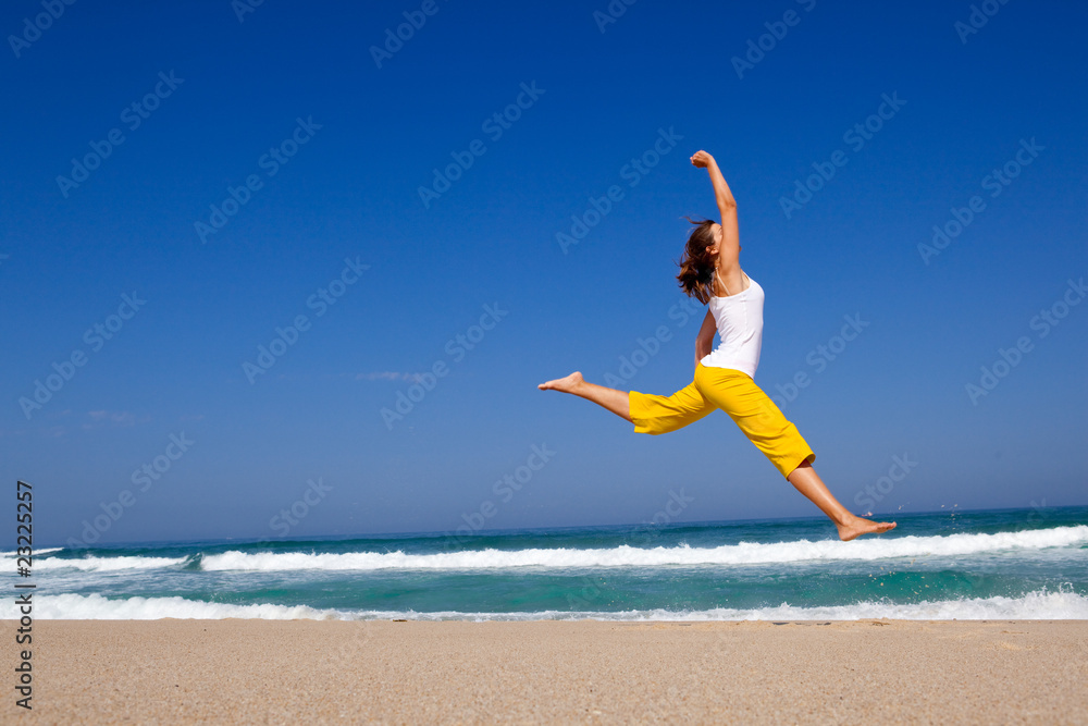 Poster young woman jumping