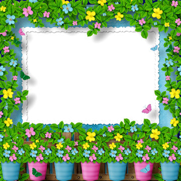 frame for greeting or congratulation with garland of flower
