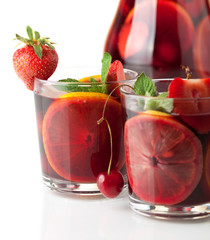 Refreshing fruit sangria. Closeup
