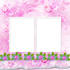 Card for invitation or congratulation with orchids and bow