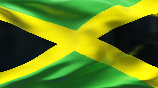 Creased Jamaican satin flag in wind with seams and wrinkle