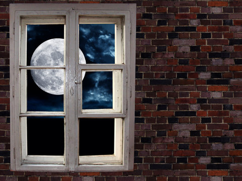 Full Moon In Old Window