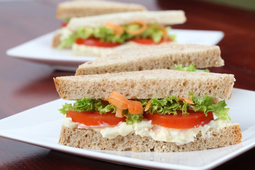 Vegetarian sandwiches with egg spread and vegetables