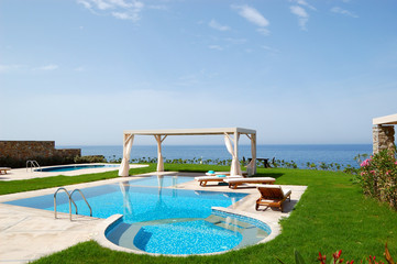 Swimming pool at luxury villa, Crete, Greece