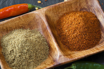 Spices in a Koa wooden dish