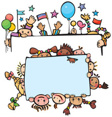 Happy kids standing by blanks