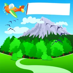 Afwasbaar Fotobehang Vliegtuigen Vliegtuig en spandoek, over de bergen