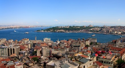 Naklejka na ściany i meble Istanbul Golden Horn Panorama od Galata Tower, Turcja