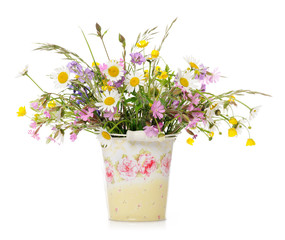 Fototapeta na wymiar bucket with wildflowers