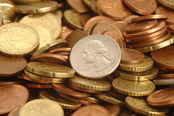 guarter on the euro coins backgroun