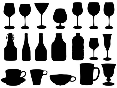 vector glass and bottles silhouettes collection