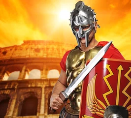 Afwasbaar Fotobehang Ridders Legioensoldaat voor het Colosseum