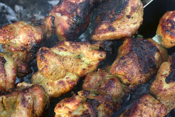 Shashlik from pork marinaded in sauce curry