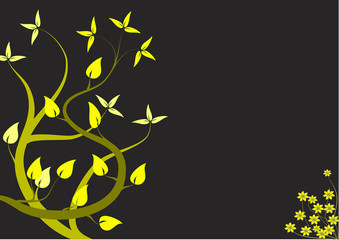 An abstract floral design with japanese style yellow trees