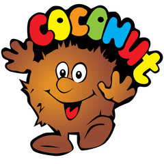 Lively coconut. Vector art-illustration on a white background.