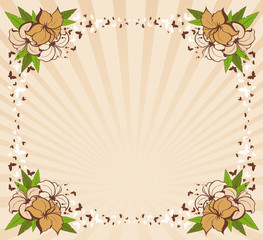 grunge background with tropical flowers.