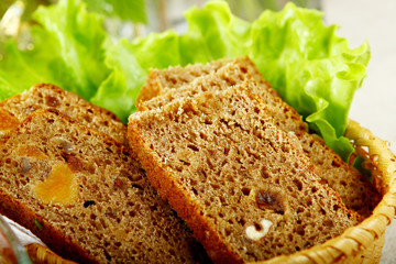 Fresh dessert bread with prunes and dried apricots