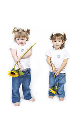 Adorable little twin girls isolated on white background
