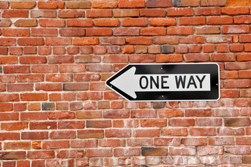 Fototapeta na wymiar Brick Wall with One Way Sign