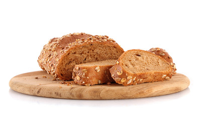 Bread with sunflower seeds isolated on white