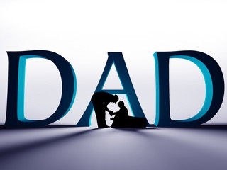 Large dad text with silhouette of father and son