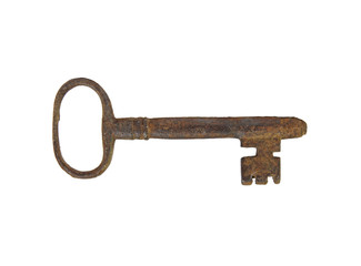 Rusty old key isolated on white