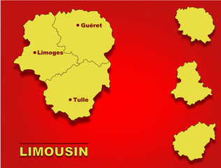 carte limousin et ses villes rouge et jaune