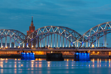 Night river with bridge