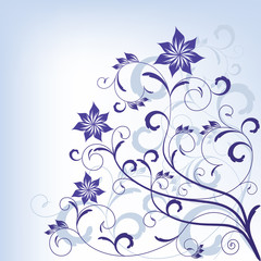 Ornate scroll blue floral design