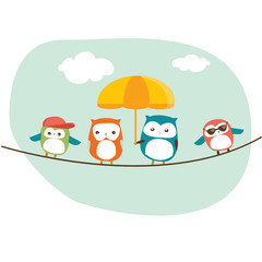 Birds on a wire, vector illustration