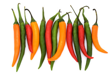 mixed coloured chilli peppers