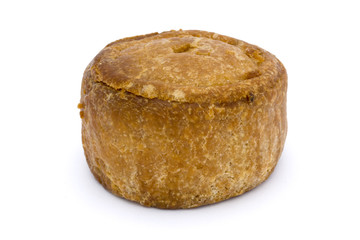 small pork pie isolated on white