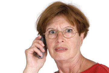 startled woman with phone