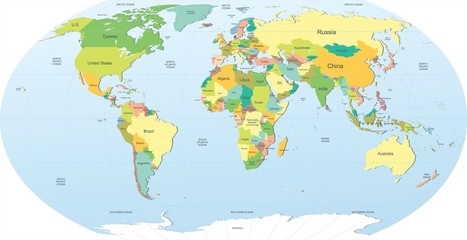political world map in color