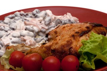 chicken roasted leg and salad