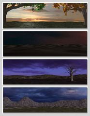 four different fantasy landscapes for banner, background or illu