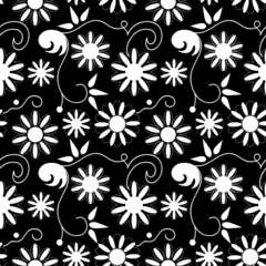 Fototapete Blumen schwarz und weiß Nahtloser Hintergrund mit Kunstblumen