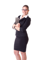 businesswoman with white folder on white background isolated