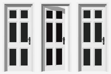 High resolution conceptual 3d doors in a row with one opened