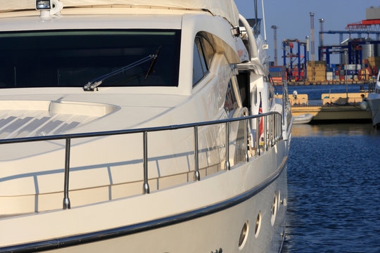 White yacht in Odessa port