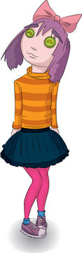 girl with buttons instead of eyes
