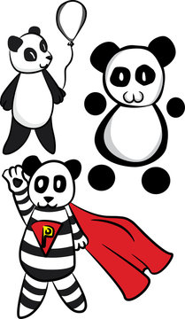 set of three cute pandas