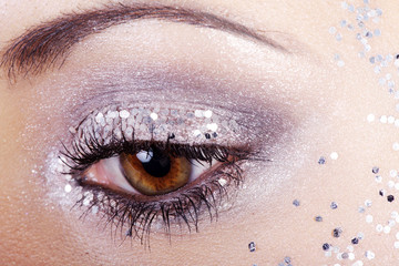 Auge silber Look Glitter closeup